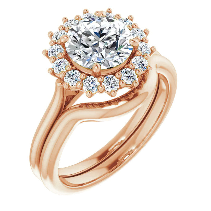 Round Brilliant Cut Halo Moissanite Engagement Ring