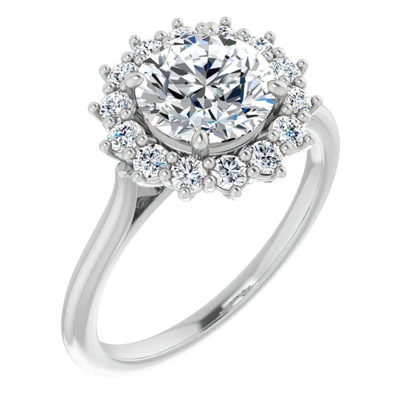 Round Brilliant Cut Halo Moissanite Engagement Ring