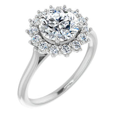 Round Brilliant Cut Halo Moissanite Engagement Ring