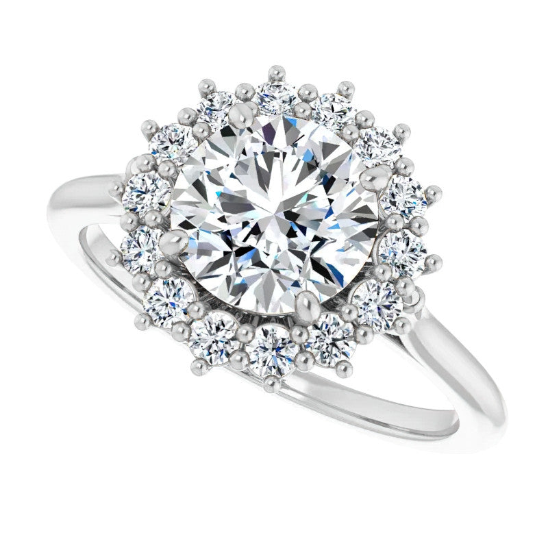 Round Brilliant Cut Halo Moissanite Engagement Ring