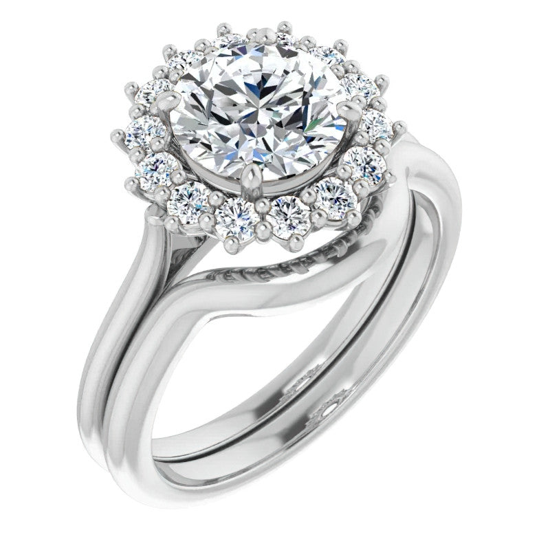 Round Brilliant Cut Halo Moissanite Engagement Ring