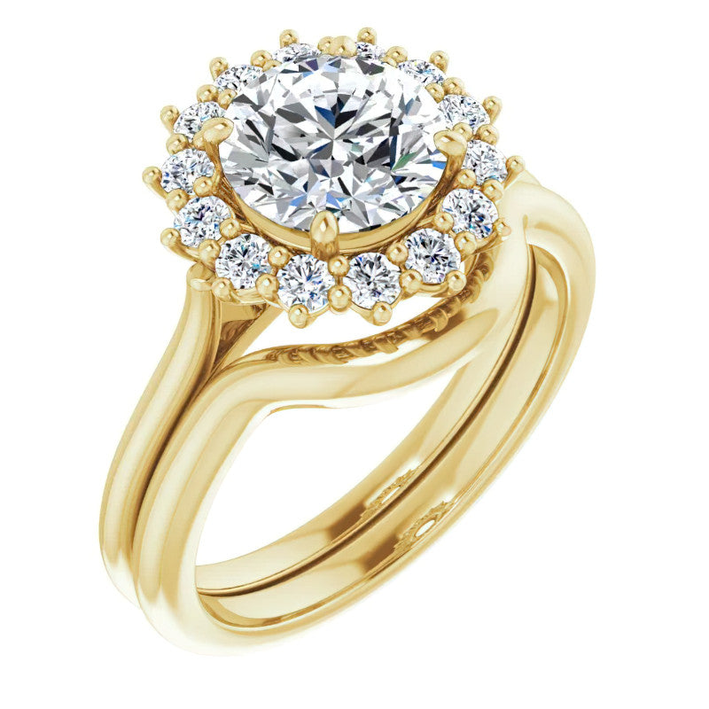 Round Brilliant Cut Halo Moissanite Engagement Ring