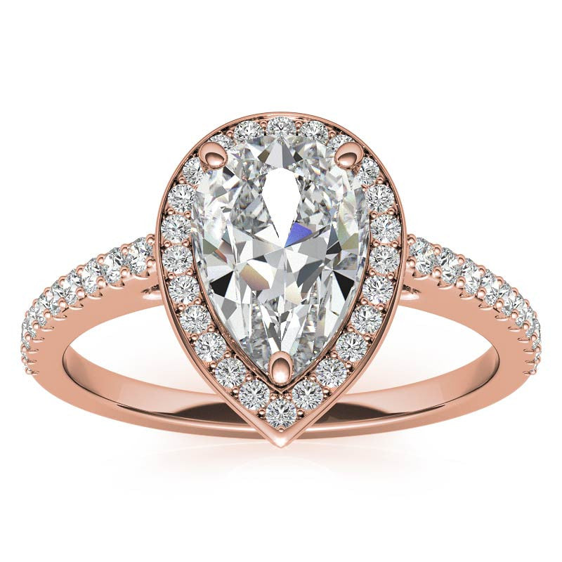Pear Cut Moissanite Petite Halo Engagement Ring