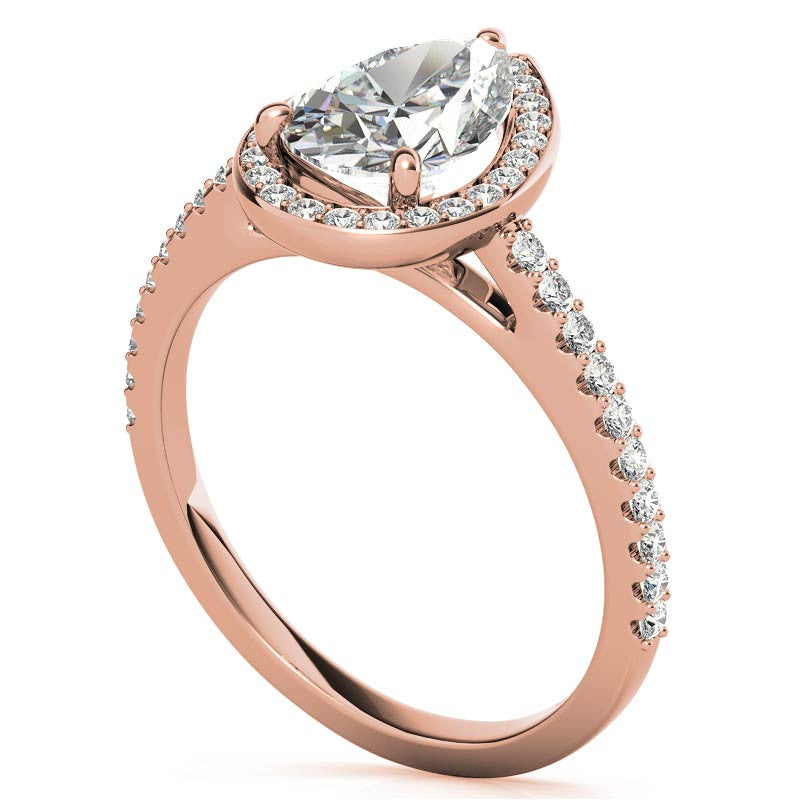 Pear Cut Moissanite Petite Halo Engagement Ring