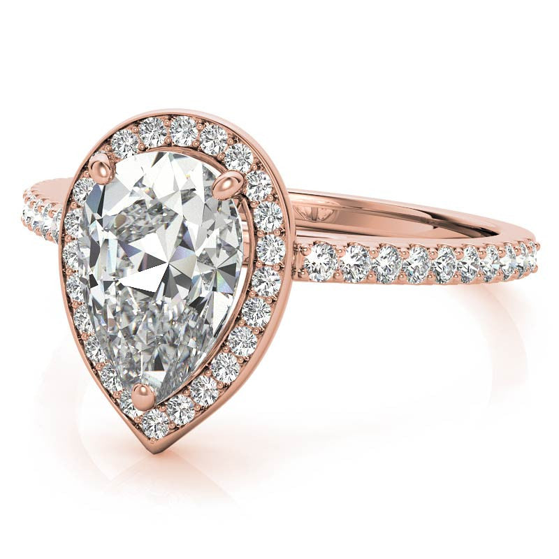 Pear Cut Moissanite Petite Halo Engagement Ring