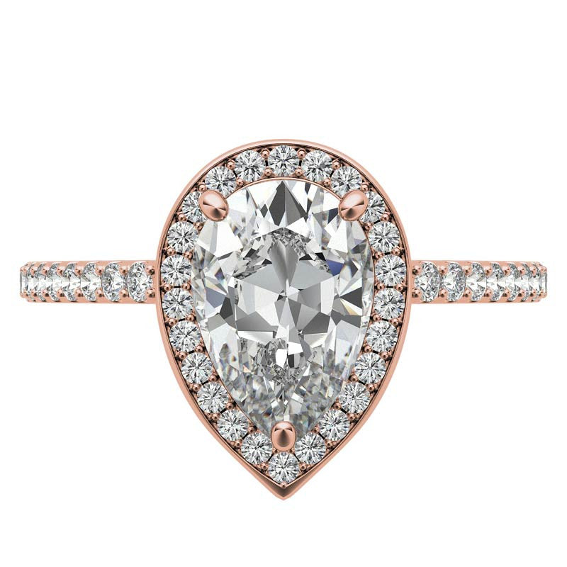 Pear Cut Moissanite Petite Halo Engagement Ring
