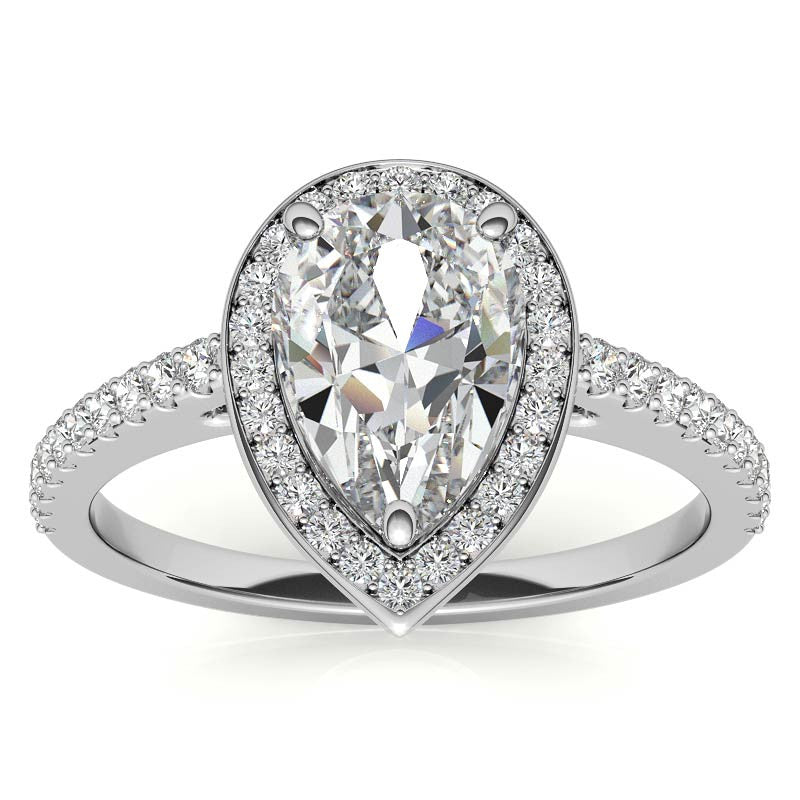 Pear Cut Moissanite Petite Halo Engagement Ring