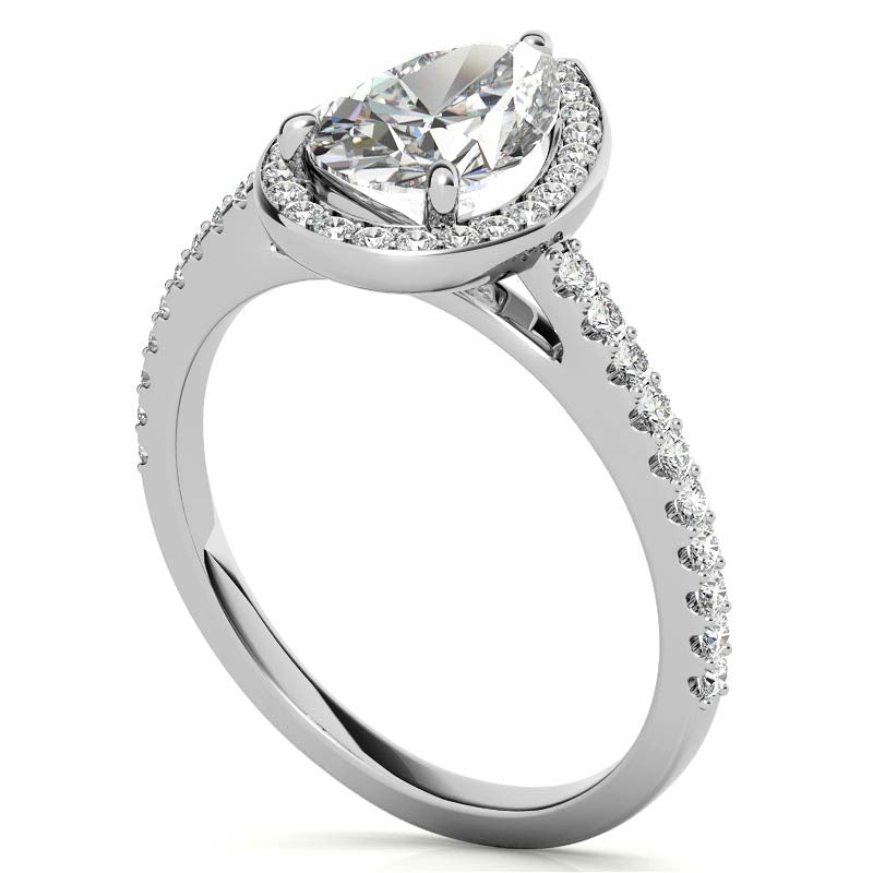 Pear Cut Moissanite Petite Halo Engagement Ring