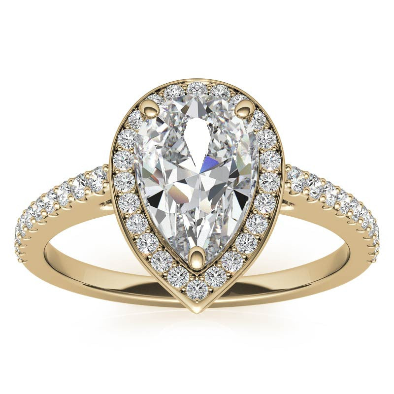 Pear Cut Moissanite Petite Halo Engagement Ring