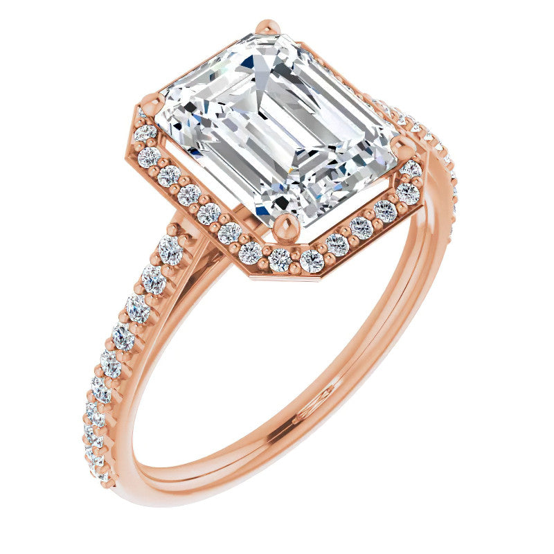 Emerald / Radiant Moissanite Petite Halo Engagement Ring