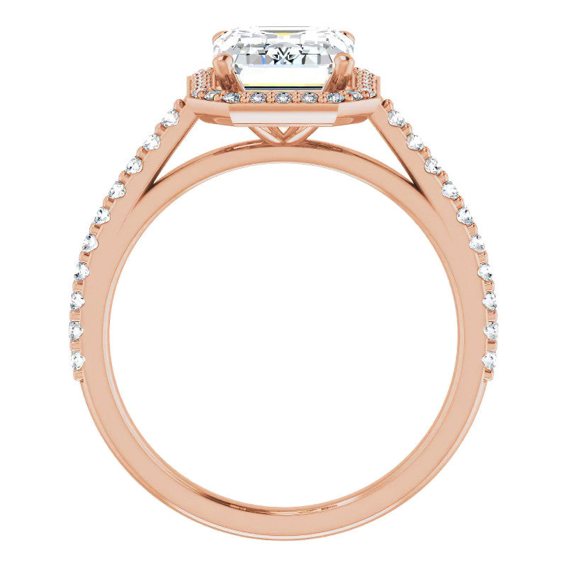 Emerald / Radiant Moissanite Petite Halo Engagement Ring