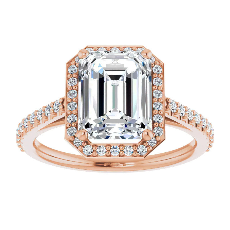Emerald / Radiant Moissanite Petite Halo Engagement Ring