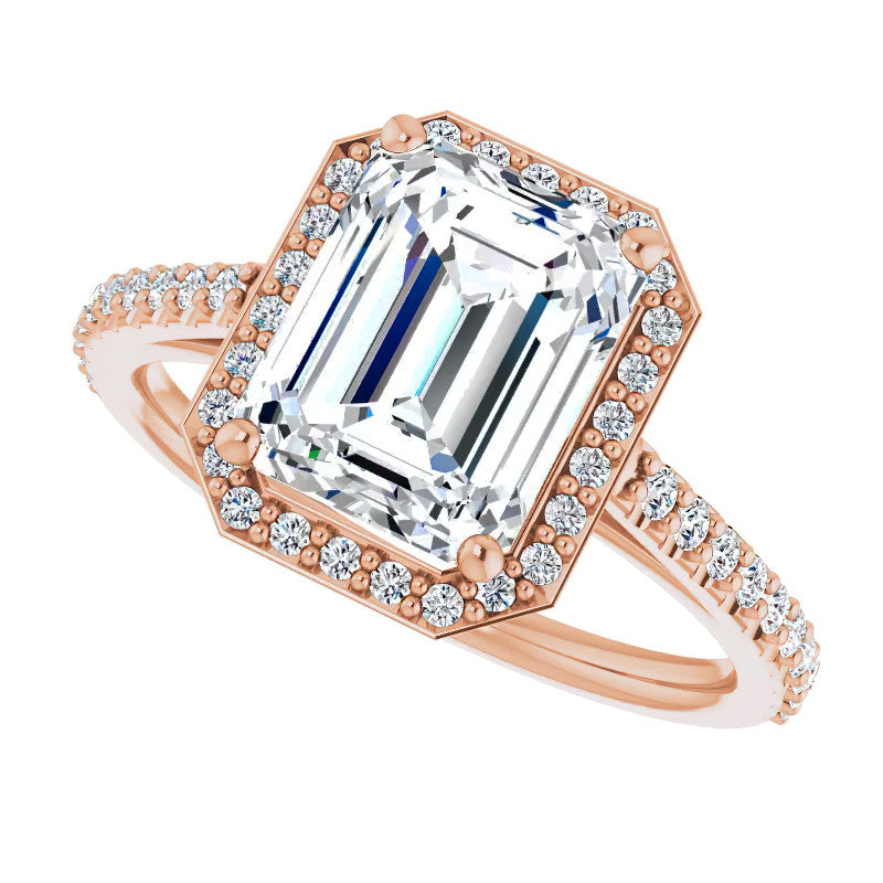 Emerald / Radiant Moissanite Petite Halo Engagement Ring