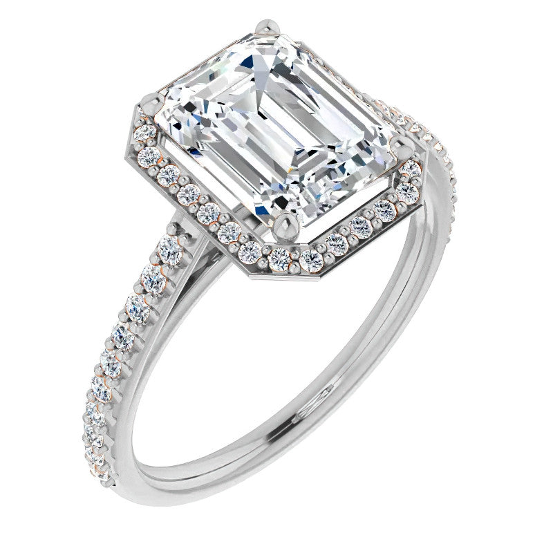 Emerald / Radiant Moissanite Petite Halo Engagement Ring