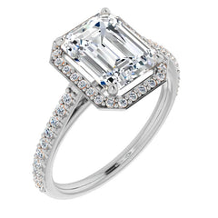Emerald / Radiant Moissanite Petite Halo Engagement Ring