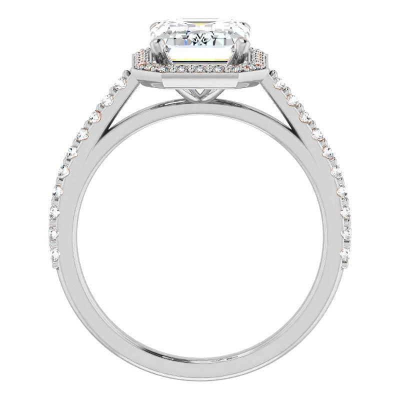 Emerald / Radiant Moissanite Petite Halo Engagement Ring