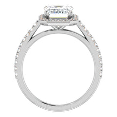 Emerald / Radiant Moissanite Petite Halo Engagement Ring