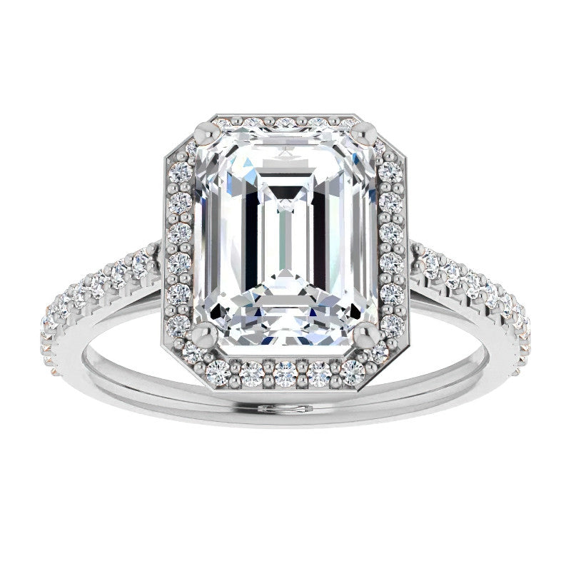Emerald / Radiant Moissanite Petite Halo Engagement Ring
