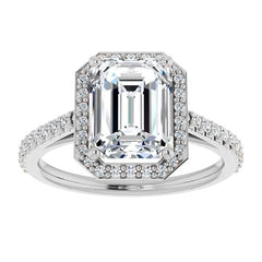 Emerald / Radiant Moissanite Petite Halo Engagement Ring
