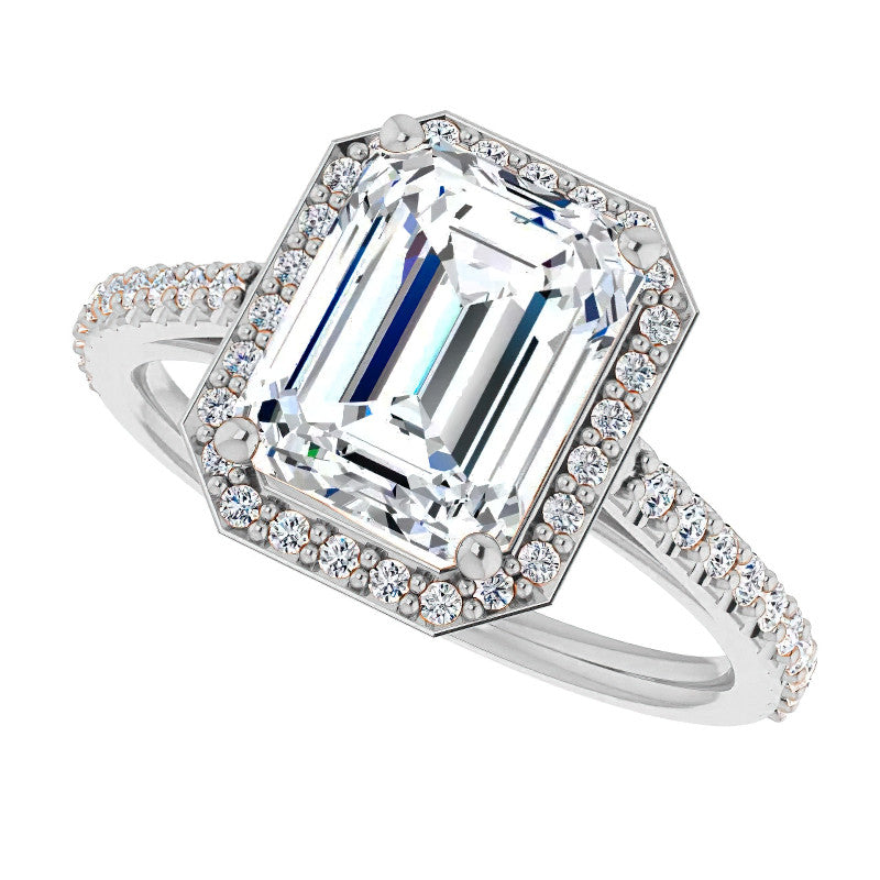 Emerald / Radiant Moissanite Petite Halo Engagement Ring