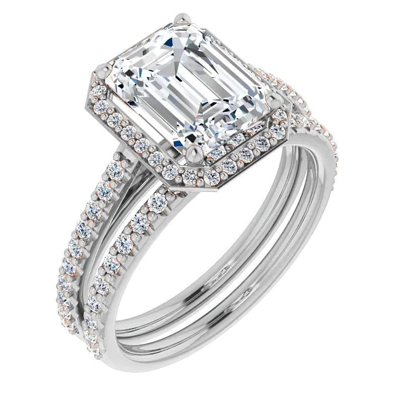 Emerald / Radiant Moissanite Petite Halo Engagement Ring