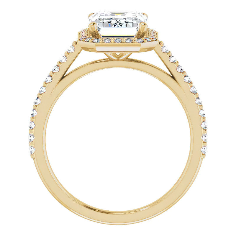 Emerald / Radiant Moissanite Petite Halo Engagement Ring