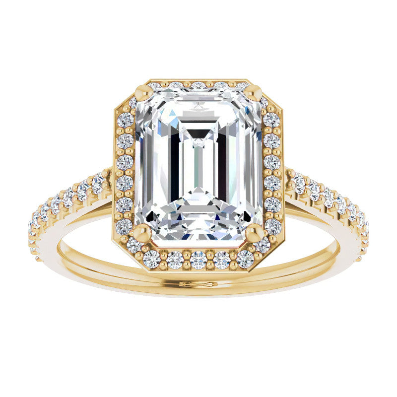 Emerald / Radiant Moissanite Petite Halo Engagement Ring