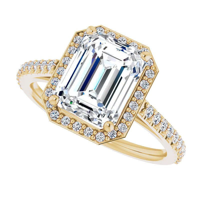 Emerald / Radiant Moissanite Petite Halo Engagement Ring