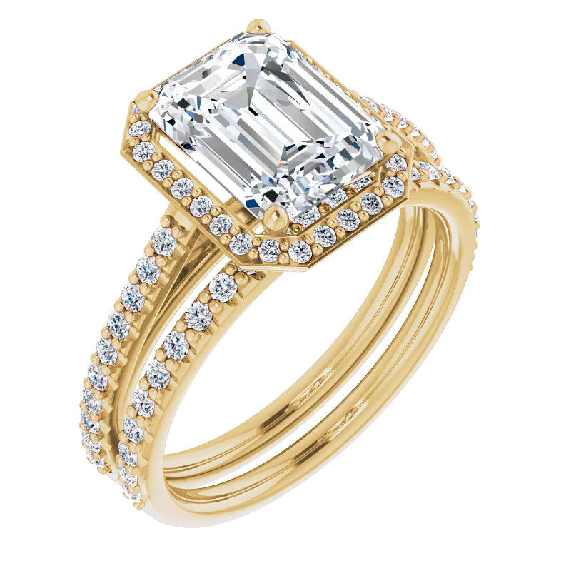 Emerald / Radiant Moissanite Petite Halo Engagement Ring