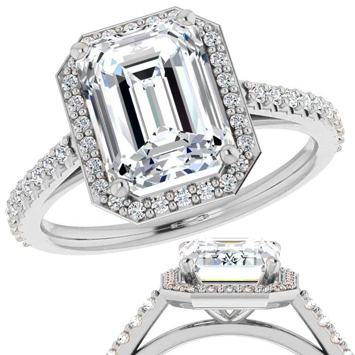 Emerald / Radiant Moissanite Petite Halo Engagement Ring
