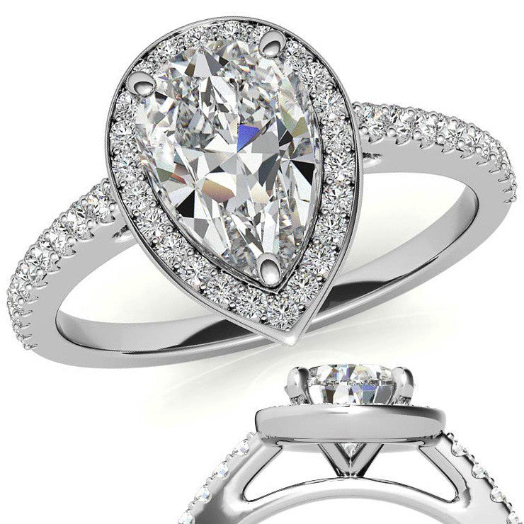 Pear Cut Moissanite Petite Halo Engagement Ring