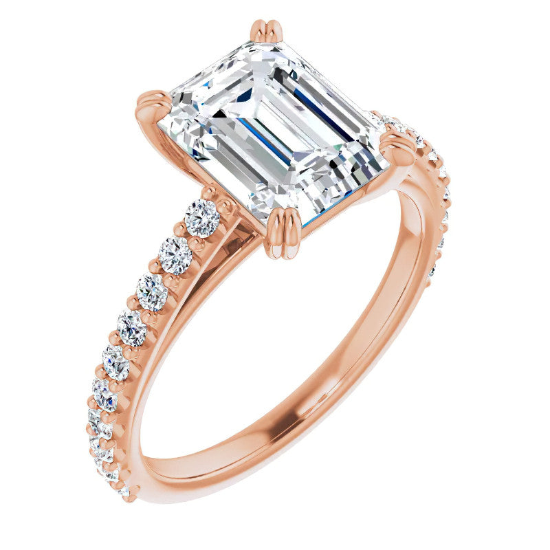 Emerald cut Moissanite Double Prong Cathedral Engagement Ring