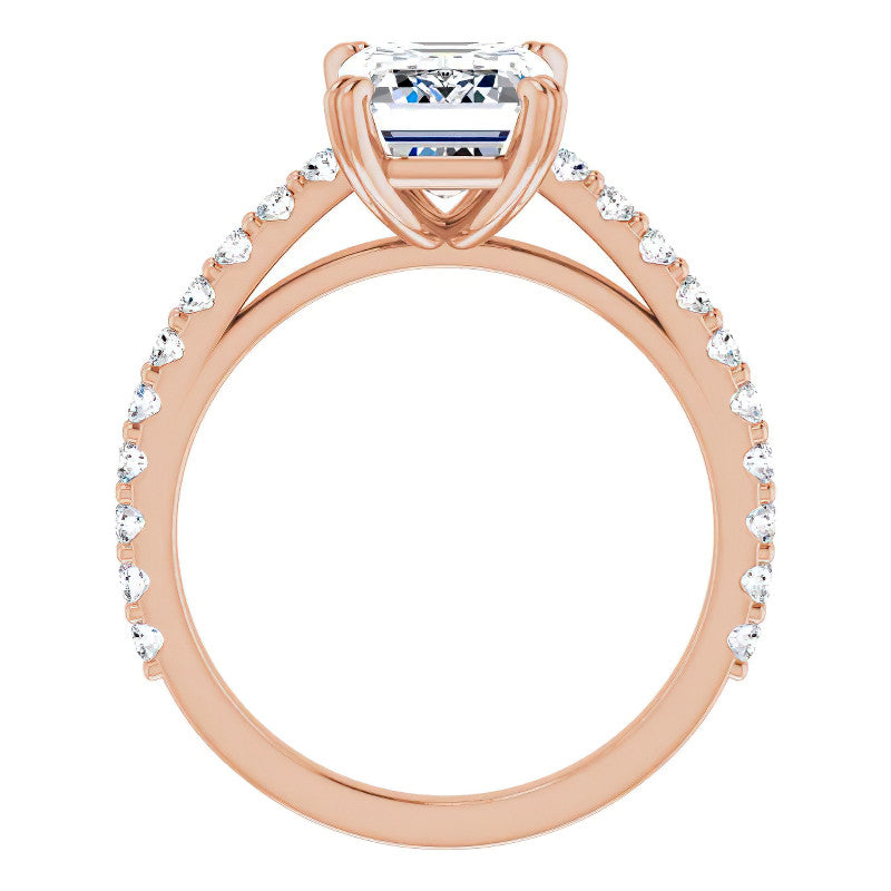 Emerald cut Moissanite Double Prong Cathedral Engagement Ring