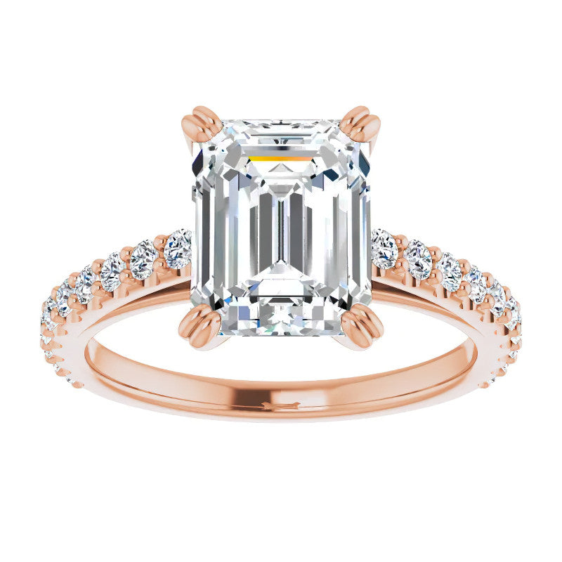 Emerald cut Moissanite Double Prong Cathedral Engagement Ring