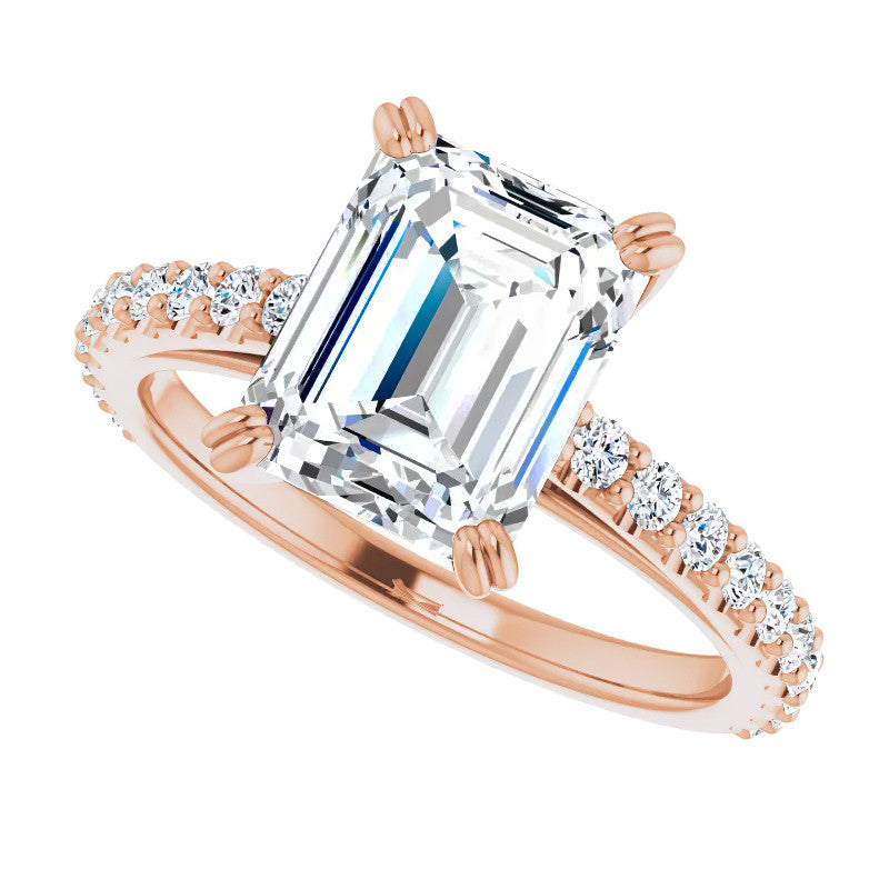 Emerald cut Moissanite Double Prong Cathedral Engagement Ring