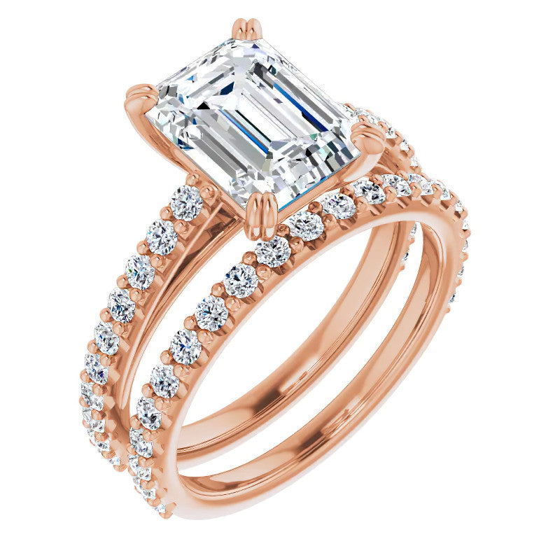 Emerald cut Moissanite Double Prong Cathedral Engagement Ring