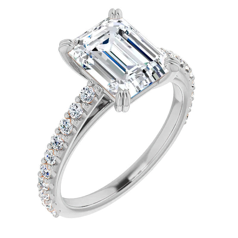 Emerald cut Moissanite Double Prong Cathedral Engagement Ring