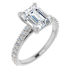 Emerald cut Moissanite Double Prong Cathedral Engagement Ring
