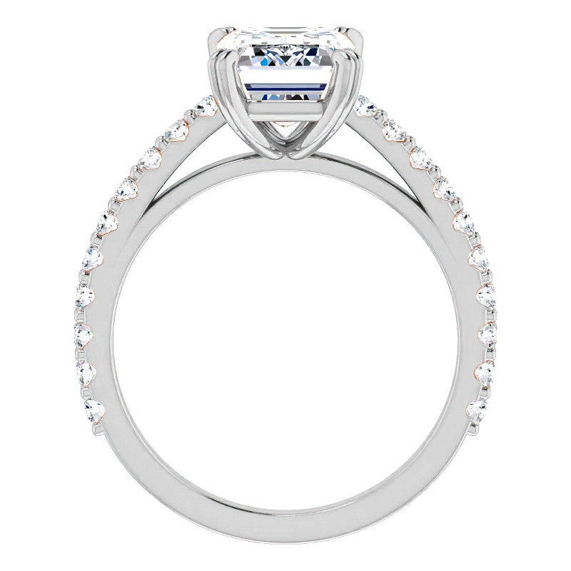 Emerald cut Moissanite Double Prong Cathedral Engagement Ring