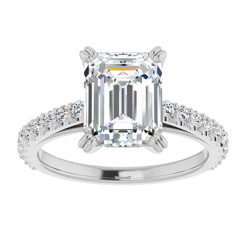 Emerald cut Moissanite Double Prong Cathedral Engagement Ring