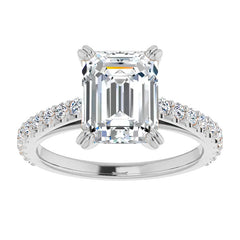 Emerald cut Moissanite Double Prong Cathedral Engagement Ring