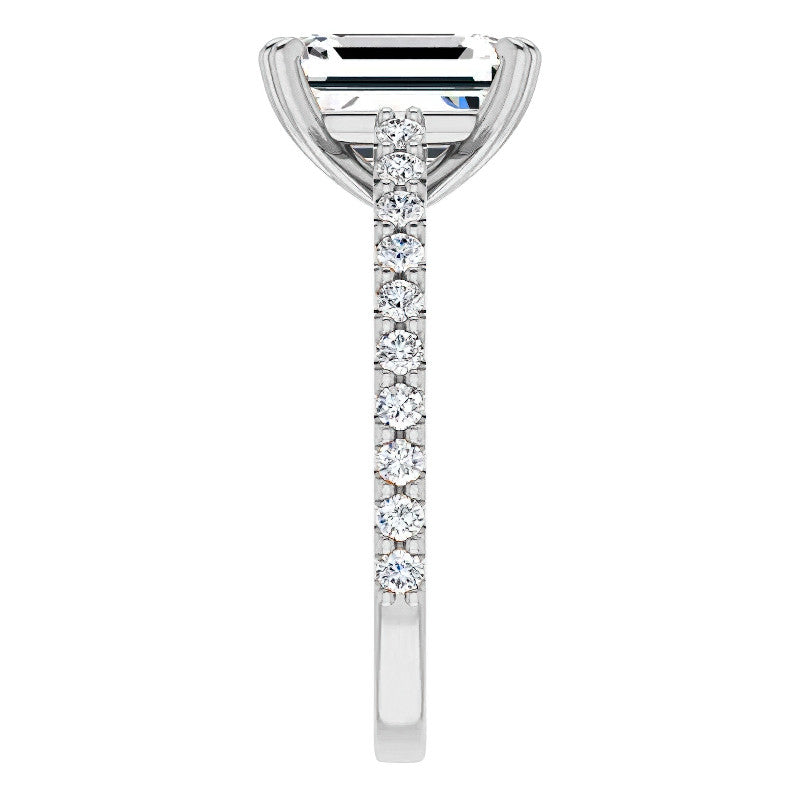 Emerald cut Moissanite Double Prong Cathedral Engagement Ring