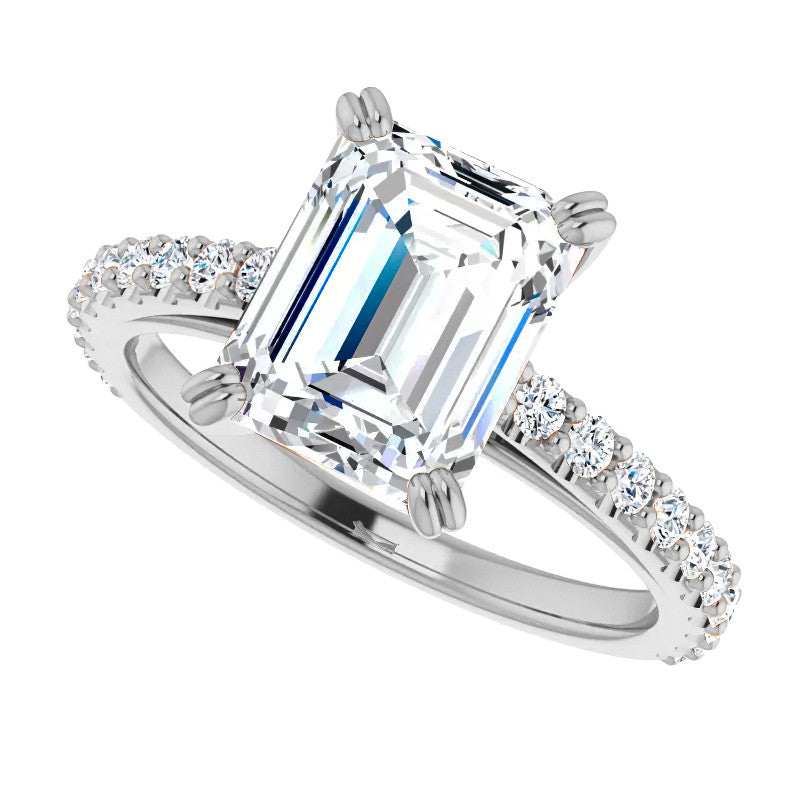 Emerald cut Moissanite Double Prong Cathedral Engagement Ring