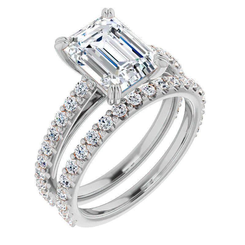Emerald cut Moissanite Double Prong Cathedral Engagement Ring