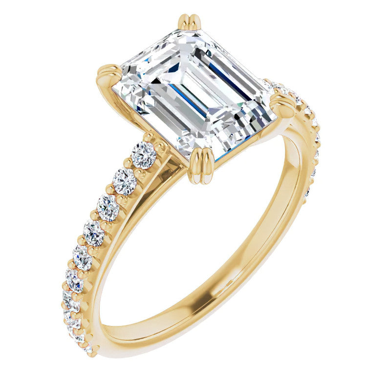 Emerald cut Moissanite Double Prong Cathedral Engagement Ring