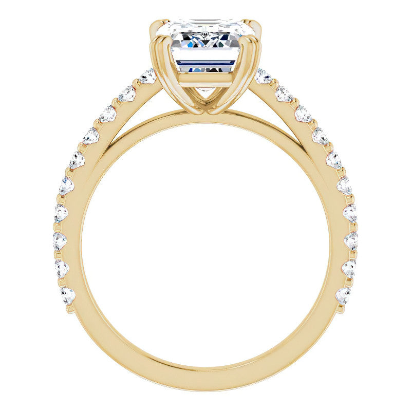 Emerald cut Moissanite Double Prong Cathedral Engagement Ring