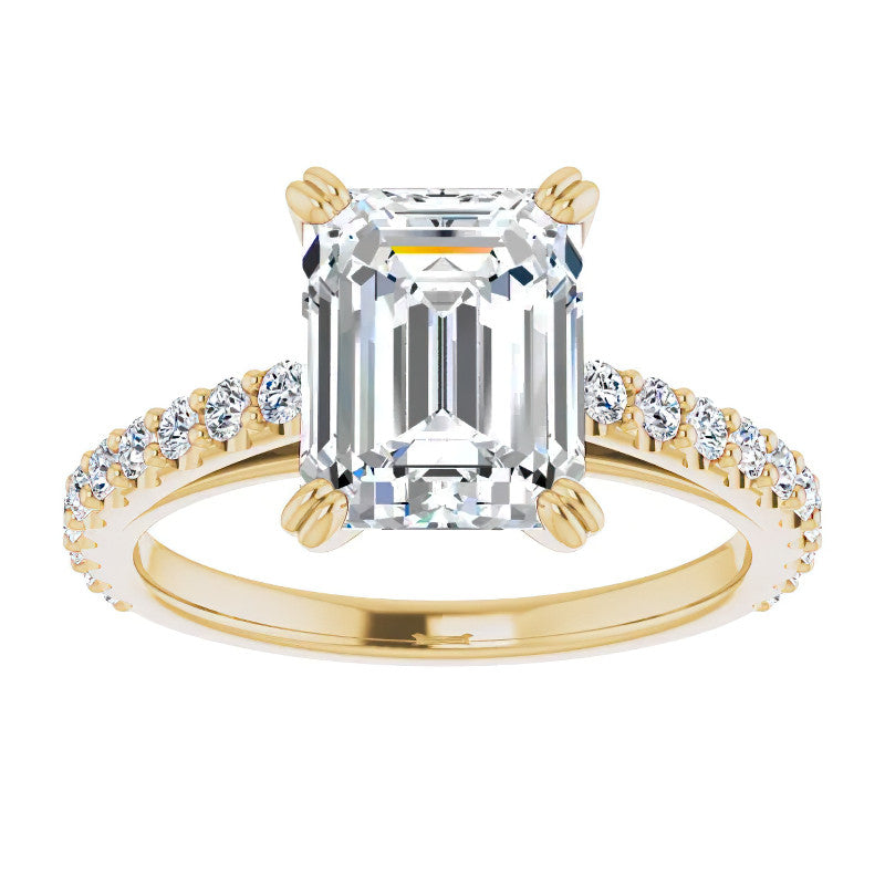 Emerald cut Moissanite Double Prong Cathedral Engagement Ring