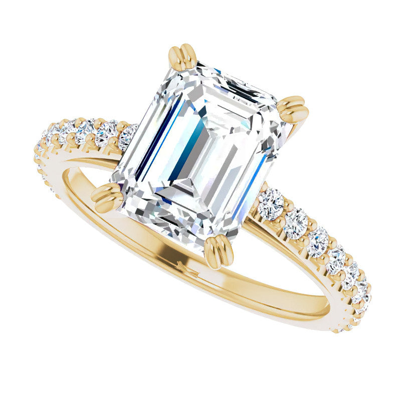 Emerald cut Moissanite Double Prong Cathedral Engagement Ring