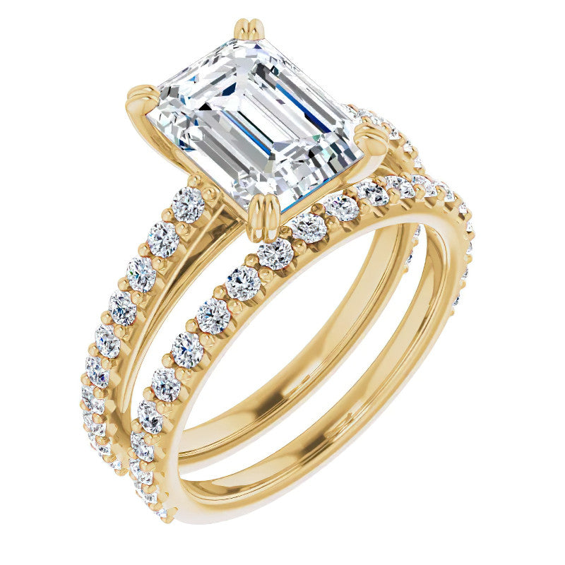 Emerald cut Moissanite Double Prong Cathedral Engagement Ring