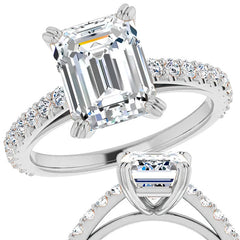 Emerald cut Moissanite Double Prong Cathedral Engagement Ring